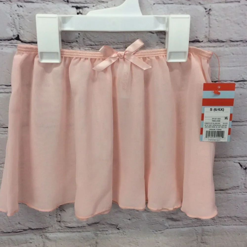 Cat & Jack Girl Dance Skirt Size S (6/6x) Pink Bow Ballet Tutu Sheer Theatrical